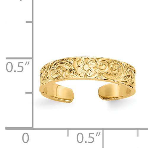 14k Yellow Gold Flower and Scroll Pattern Toe Ring
