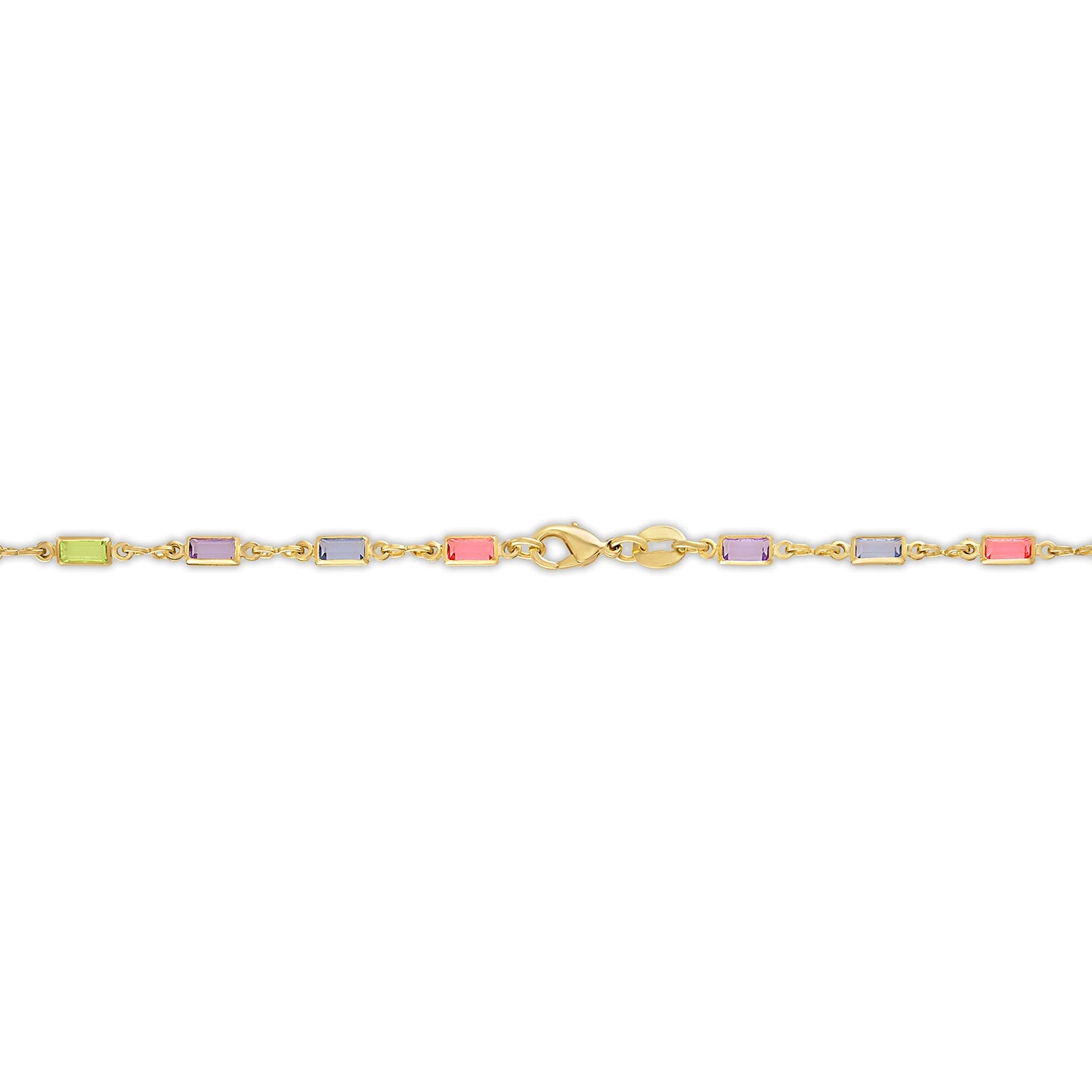 18K Gold Plated Baguette Multi Color Crystal Anklet