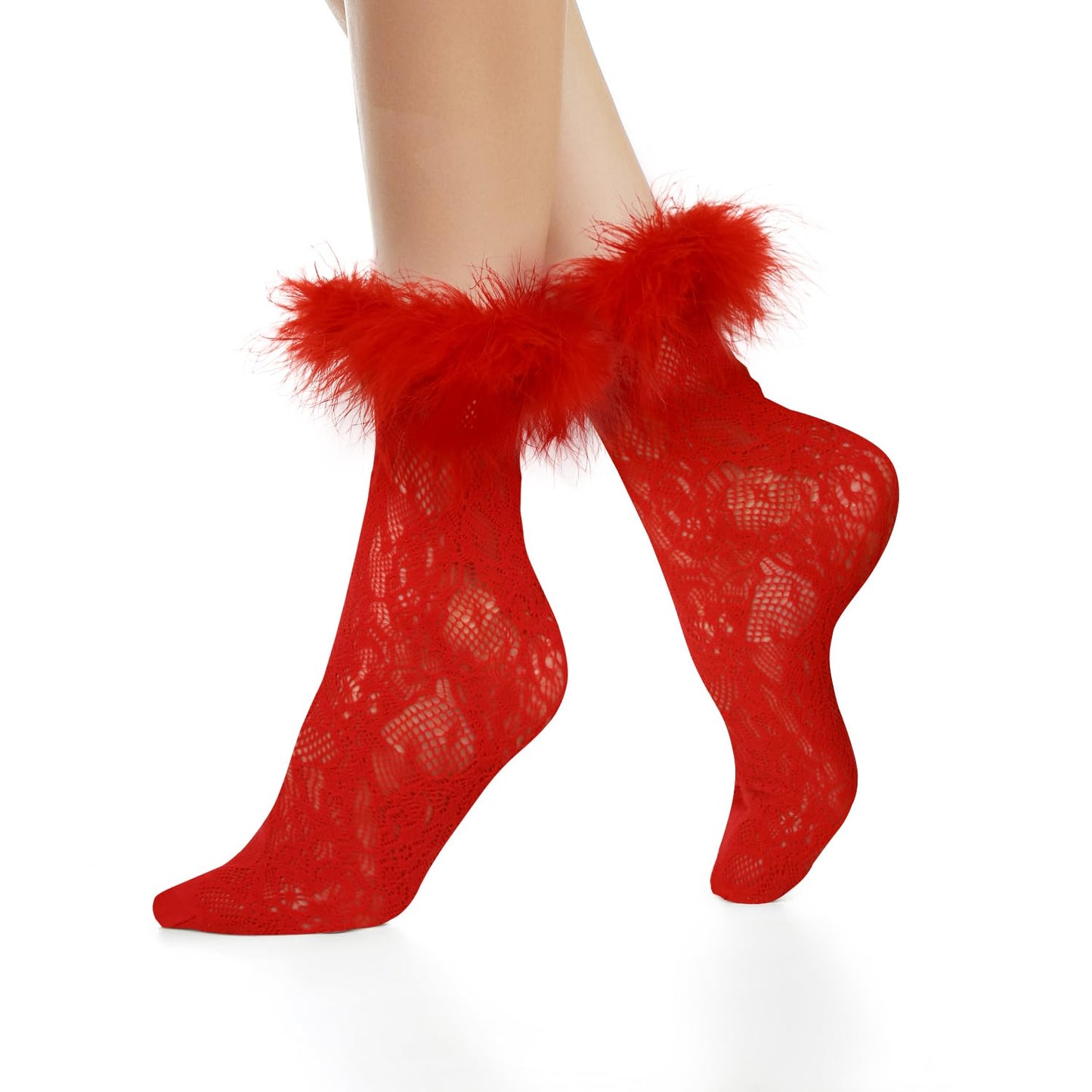 Red Ruffle Fishnet Socks