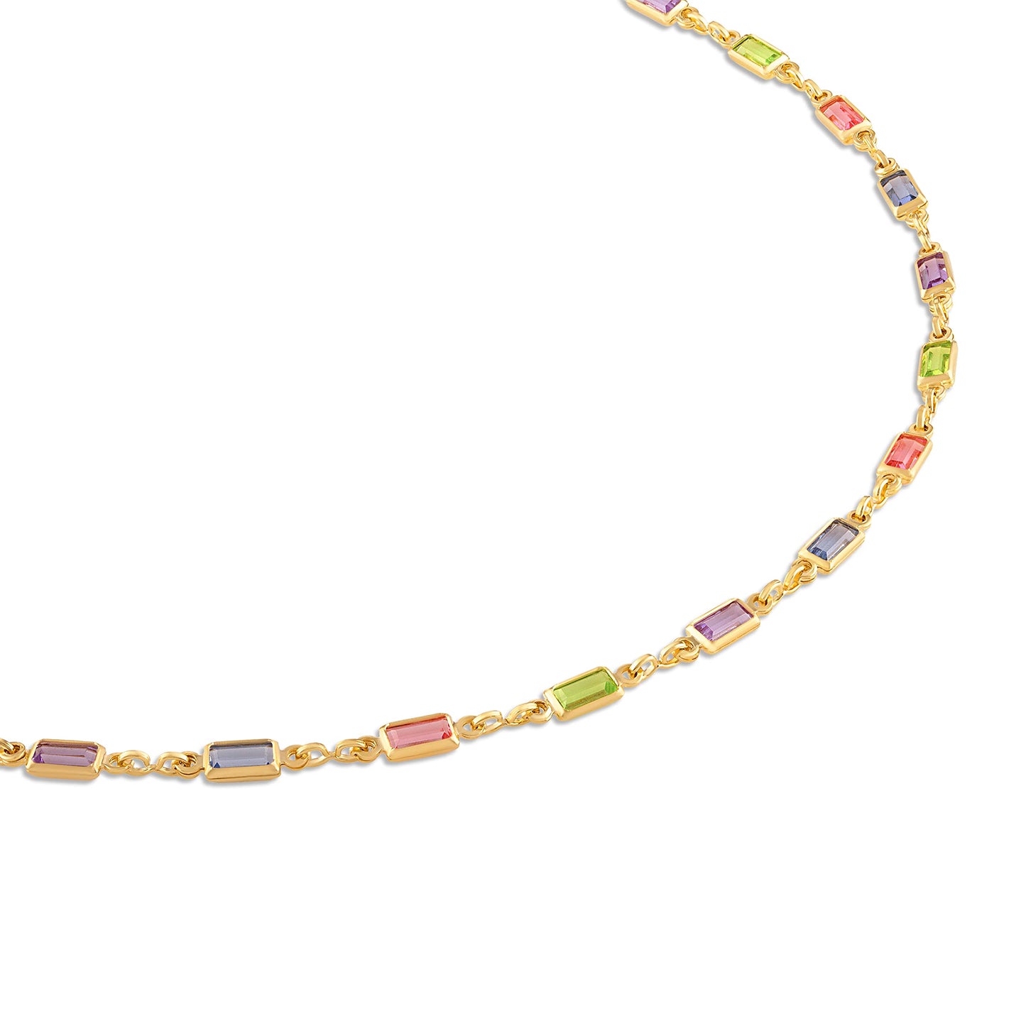 18K Gold Plated Baguette Multi Color Crystal Anklet