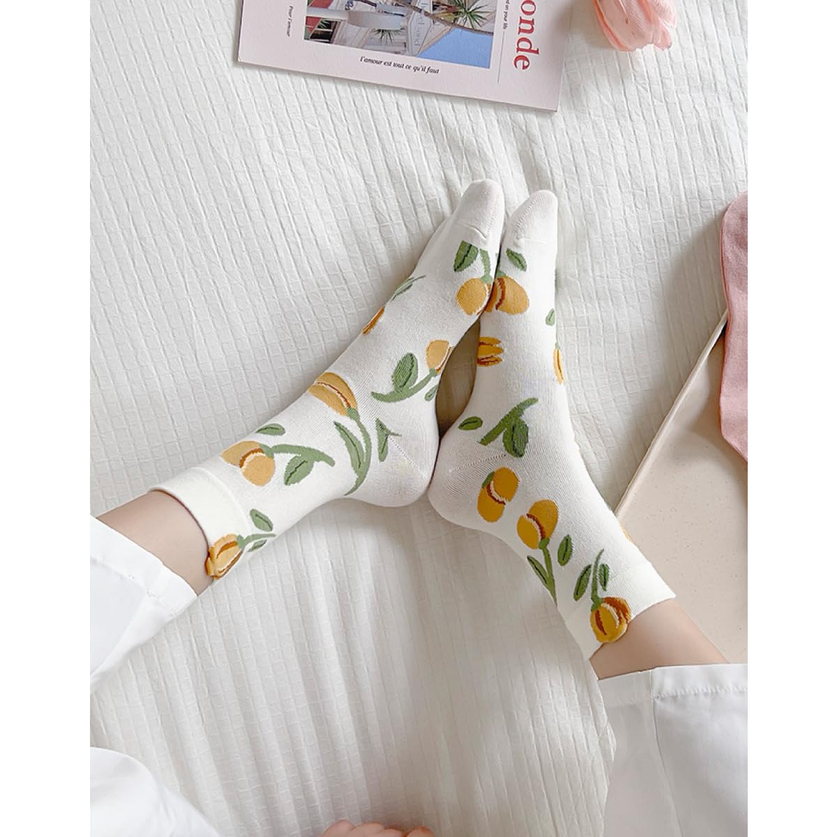 OTAODKA Cute Cotton Socks for Women and Girls, Athletics Socks Novelty Ankle Sock (US, Numeric, 5, 8, Regular, Regular, 5 Pack Tulip)