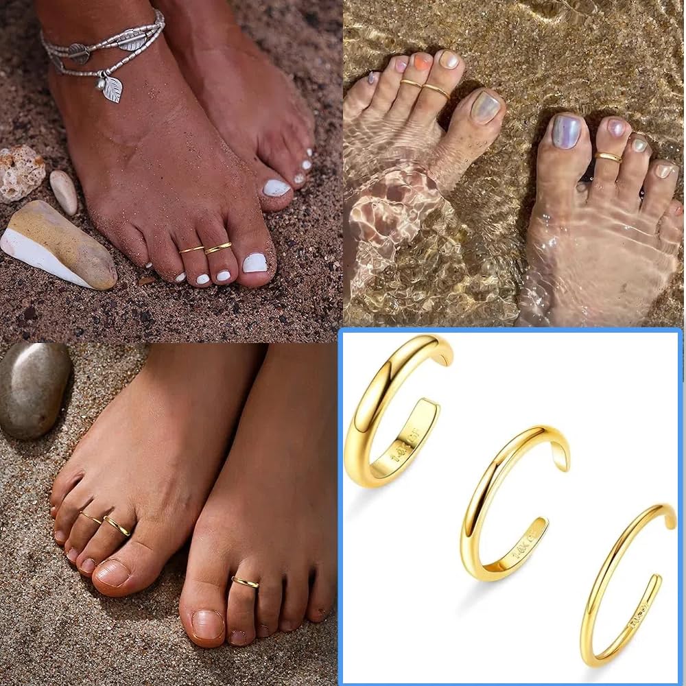 ✨6-Piece 14K Gold-Filled Adjustable Toe Rings Set✨