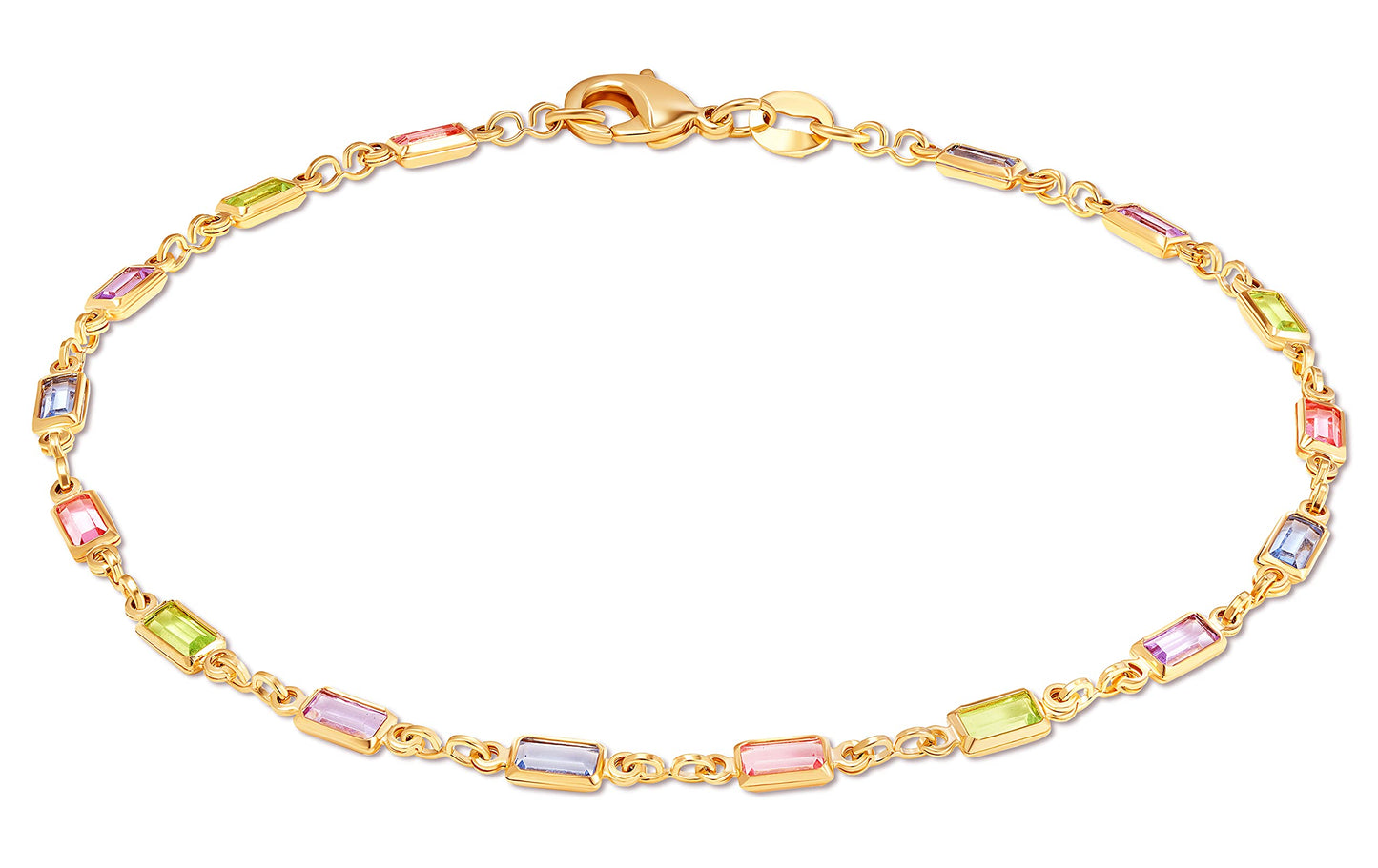 18K Gold Plated Baguette Multi Color Crystal Anklet