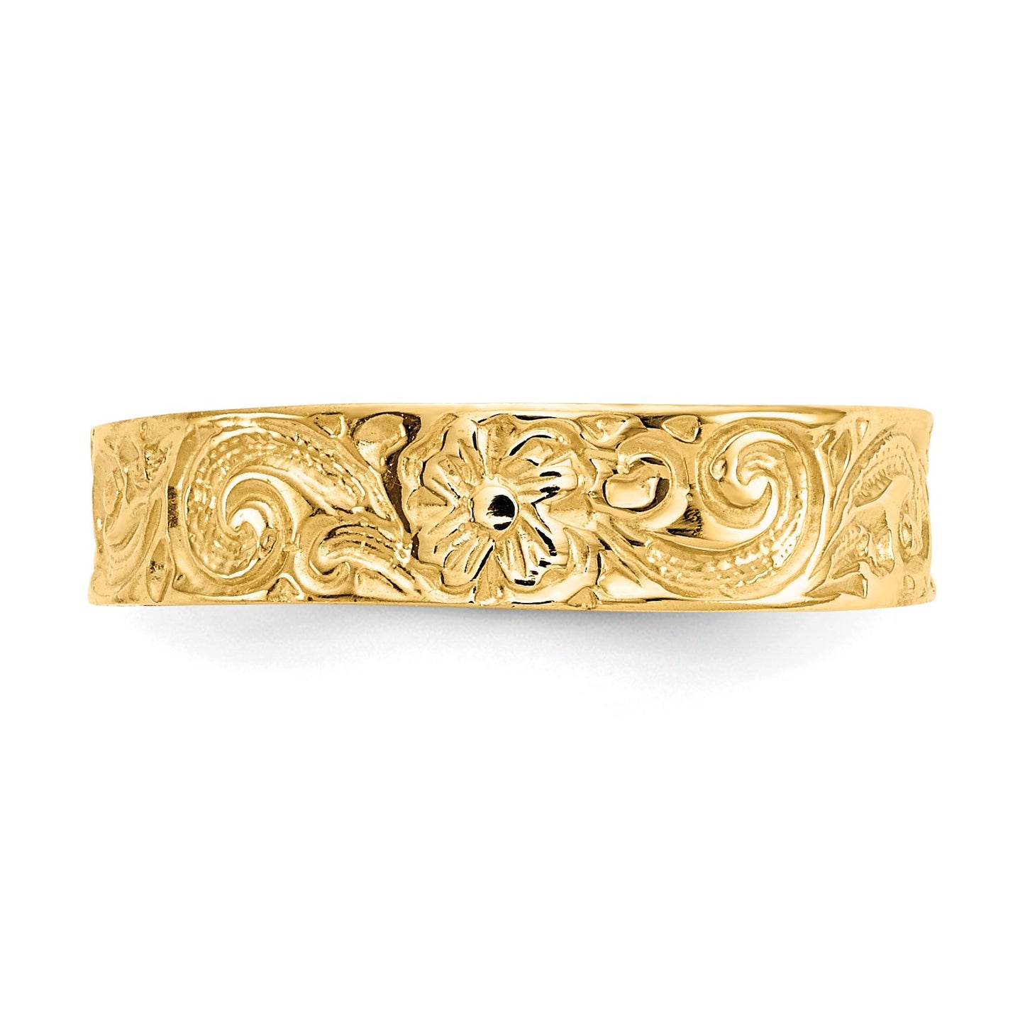 14k Yellow Gold Flower and Scroll Pattern Toe Ring