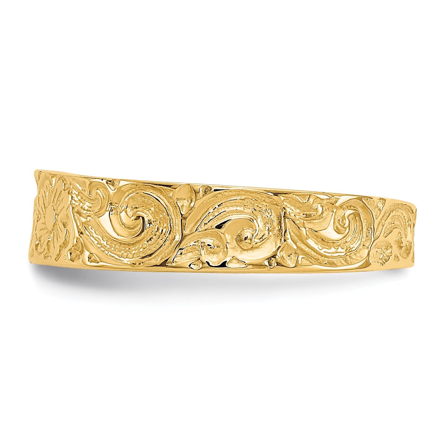 14k Yellow Gold Flower and Scroll Pattern Toe Ring