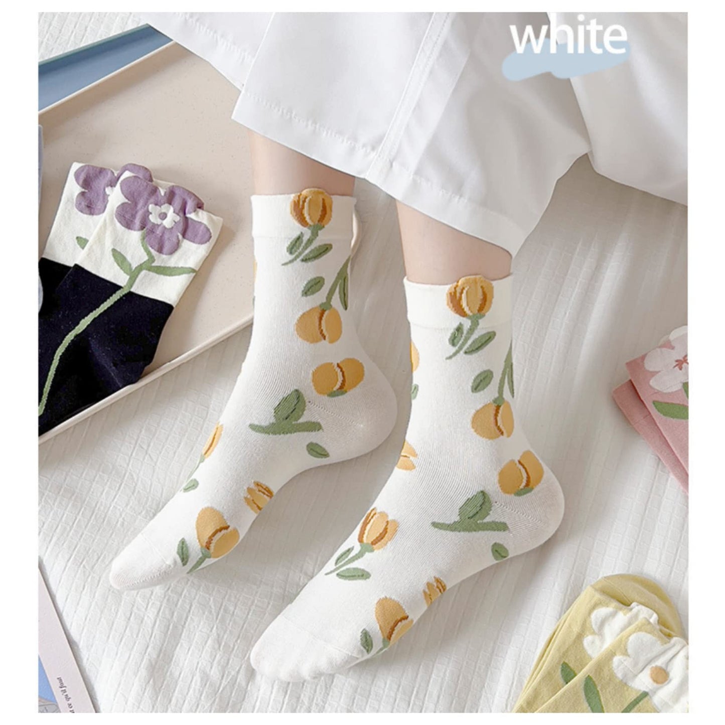 OTAODKA Cute Cotton Socks for Women and Girls, Athletics Socks Novelty Ankle Sock (US, Numeric, 5, 8, Regular, Regular, 5 Pack Tulip)