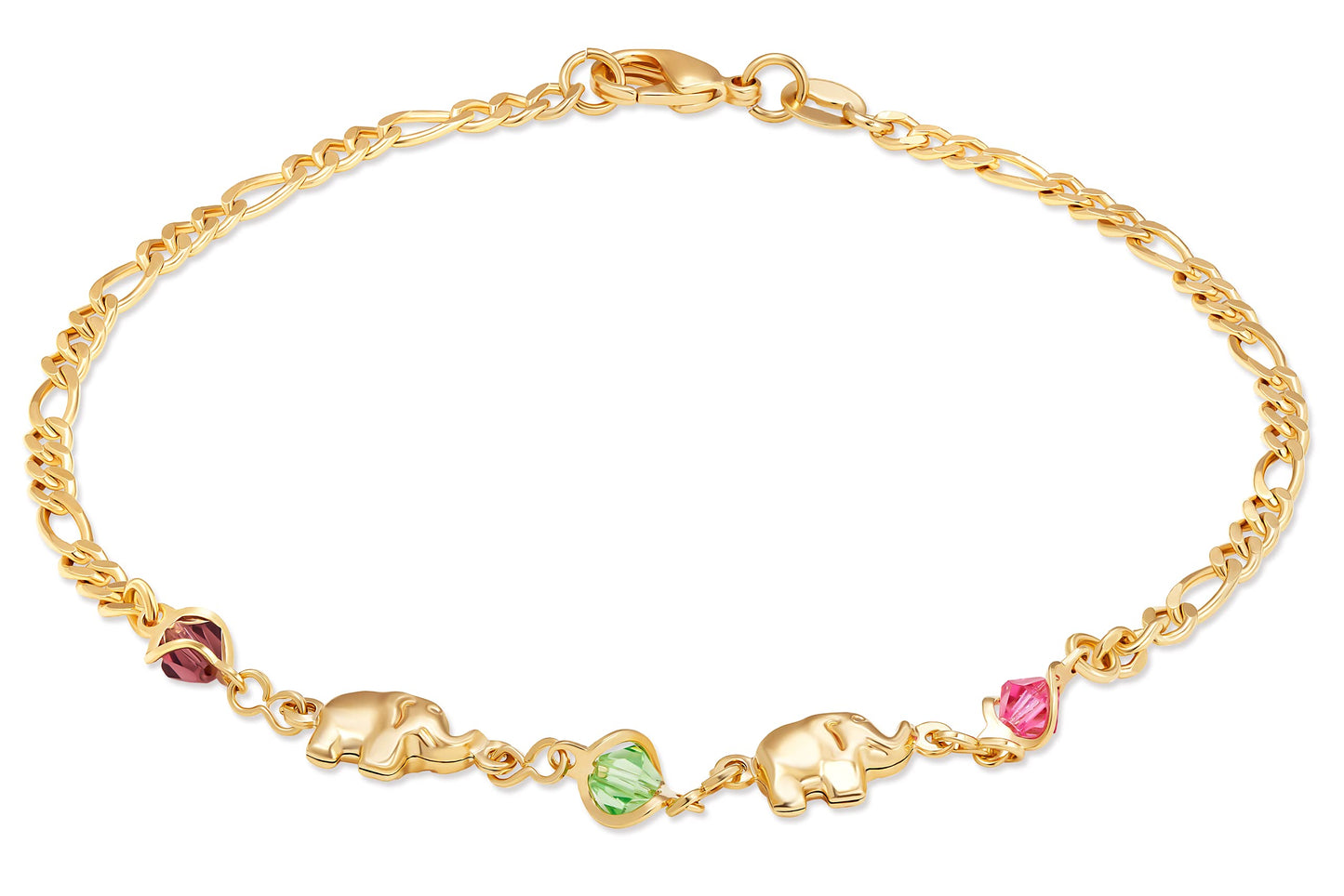 18K Gold Plated Figaro Elephant Anklet