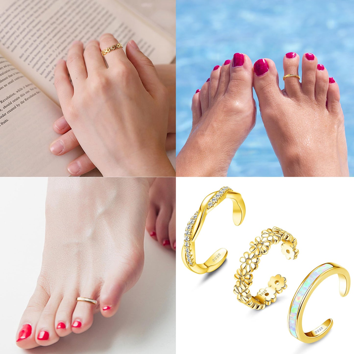 ✨ FIASASO 925 Sterling Silver Adjustable Toe Rings — 14K White Gold-Plated Shine ✨