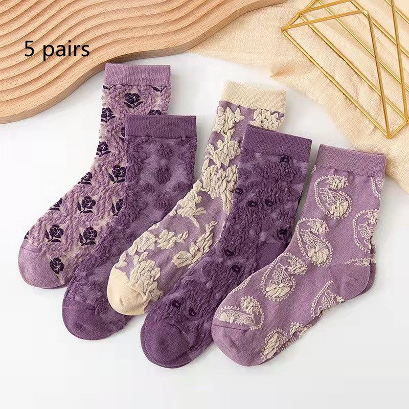 Cotton Socks Embossed  Three-dimensional Small Flower Socks