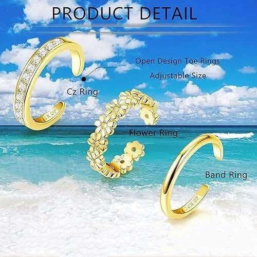 ✨6-Piece 14K Gold-Filled Adjustable Toe Rings Set✨