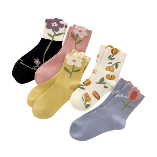 OTAODKA Cute Cotton Socks for Women and Girls, Athletics Socks Novelty Ankle Sock (US, Numeric, 5, 8, Regular, Regular, 5 Pack Tulip)