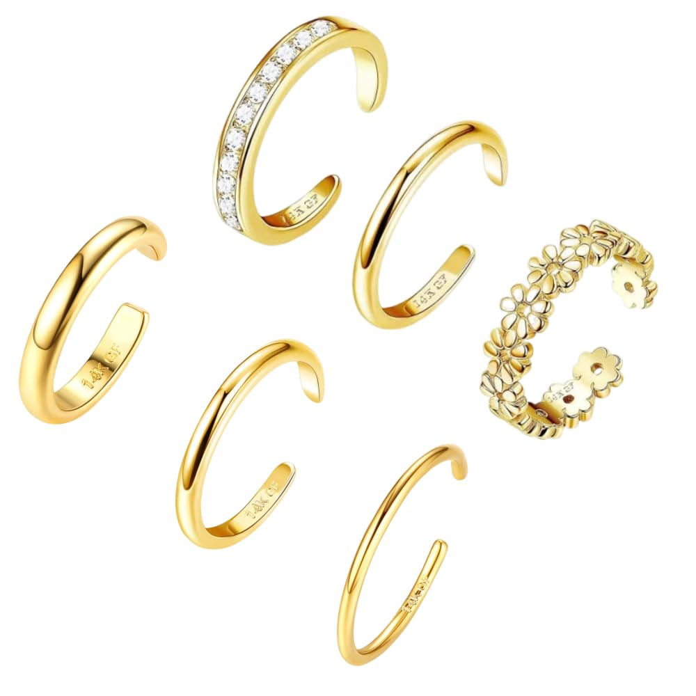✨6-Piece 14K Gold-Filled Adjustable Toe Rings Set✨