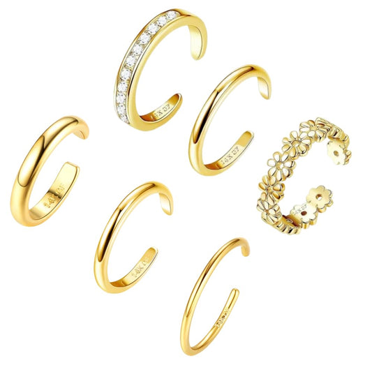 ✨6-Piece 14K Gold-Filled Adjustable Toe Rings Set✨
