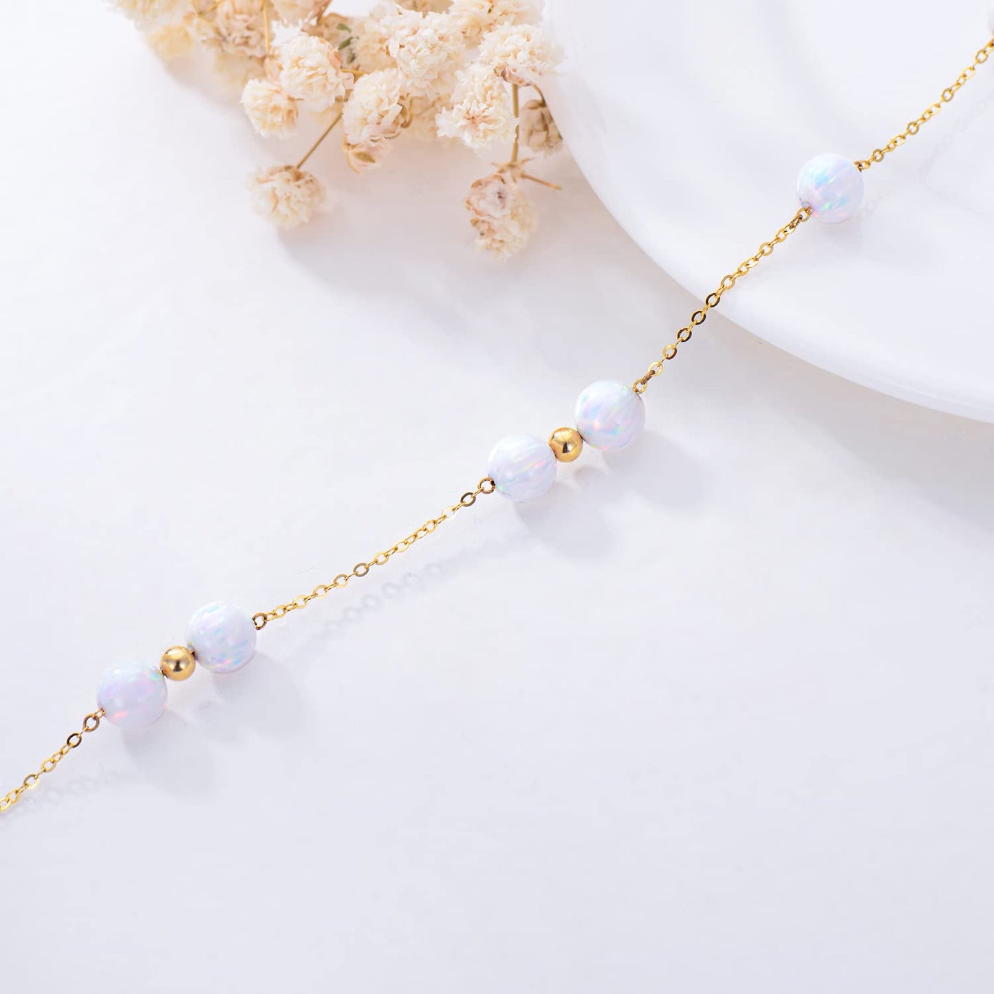 ✨14K Solid Yellow Gold Opal Anklet✨