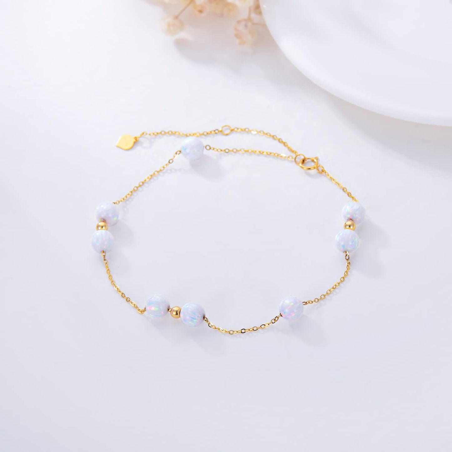 ✨14K Solid Yellow Gold Opal Anklet✨