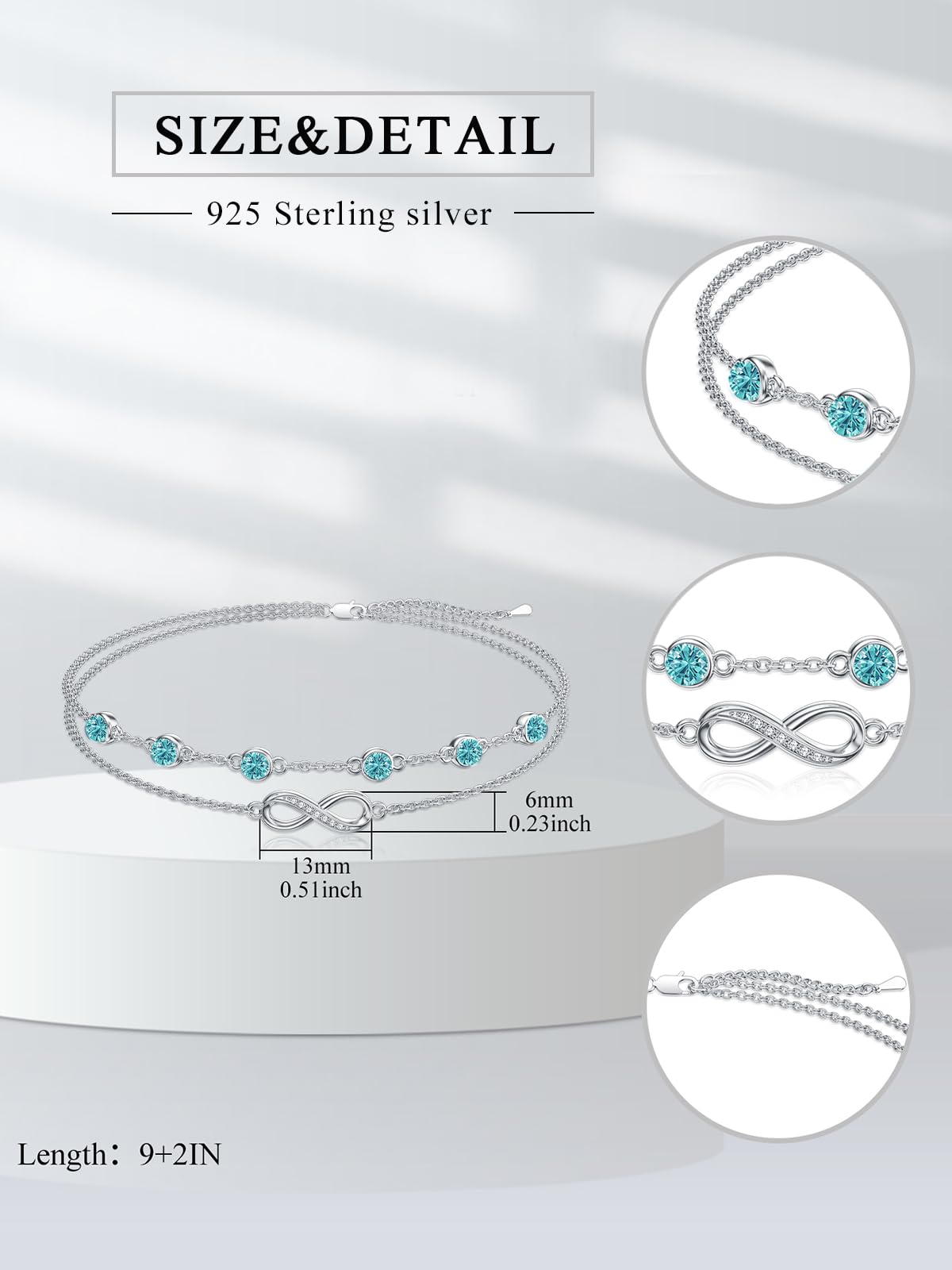 ✨ Dorunmo Infinity Anklet — 925 Sterling Silver “Something Blue” Infinity Anklet ✨