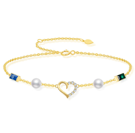 Freshwater Cultured Pearls and Cubic Zirconia Ankle Bracelet