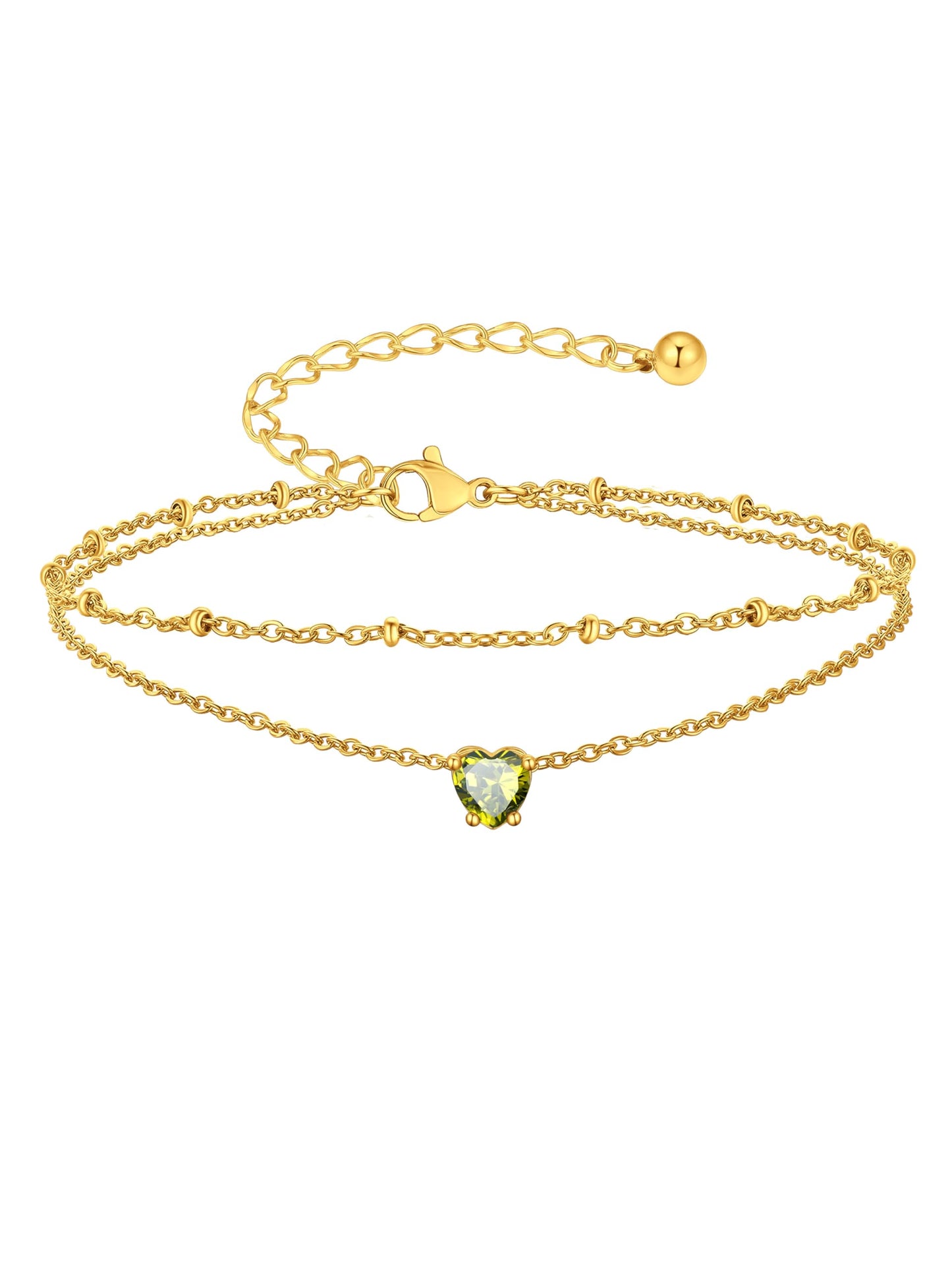 Peridot Heart Birthstone Anklet