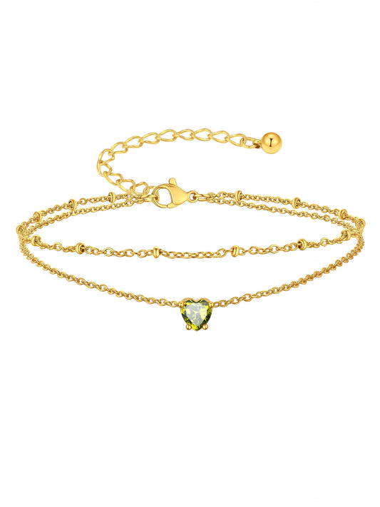 Peridot Heart Birthstone Anklet