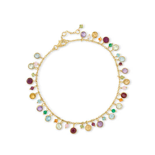 ✨Multi-Gemstone Drop Anklet — 18 kt Gold Over Sterling ✨