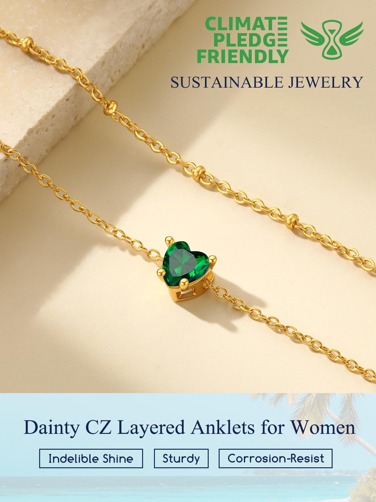 Peridot Heart Birthstone Anklet