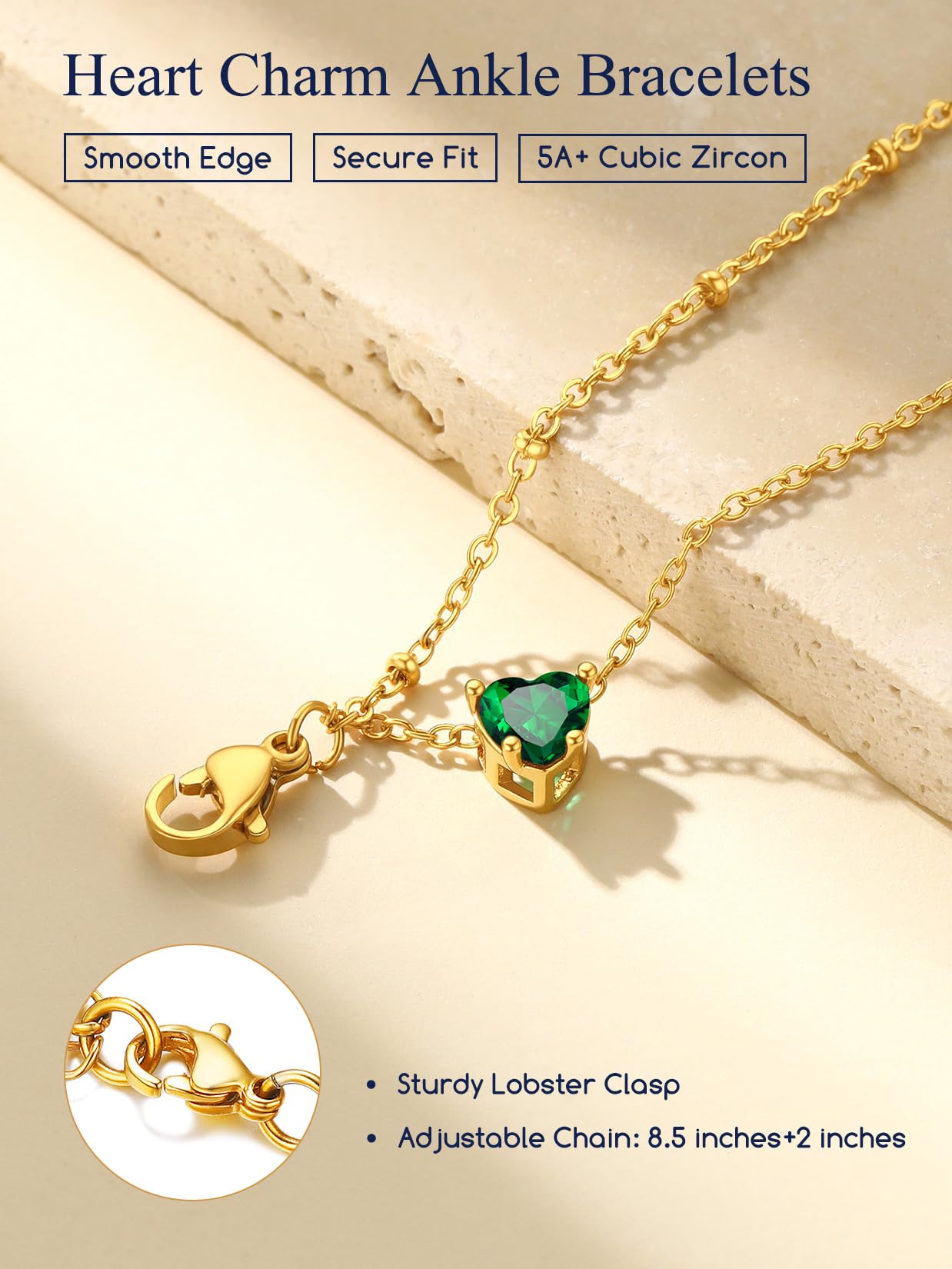 Peridot Heart Birthstone Anklet