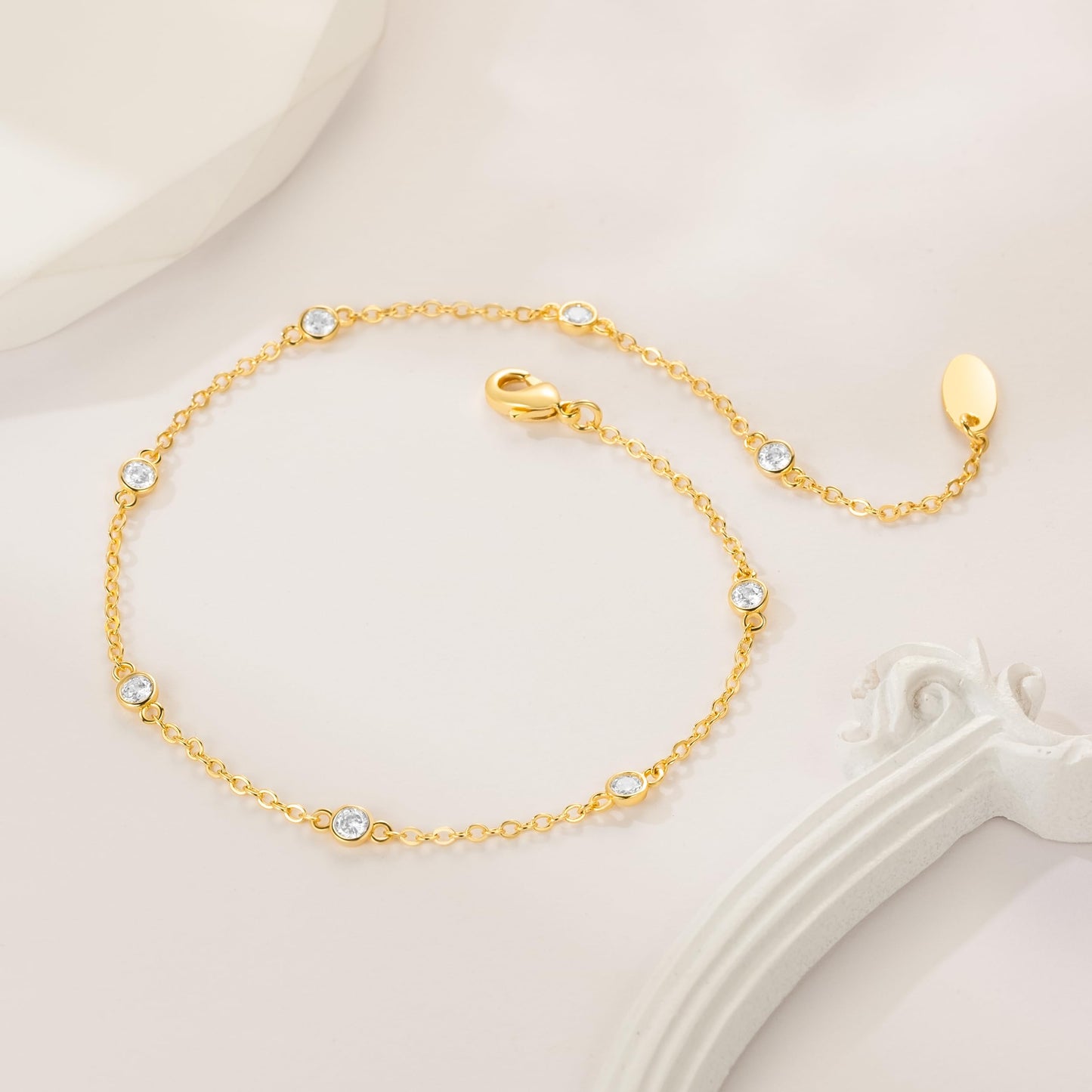 ✨ Hirom 14K Gold Diamond Anklet — Waterproof + Non-Tarnish ✨