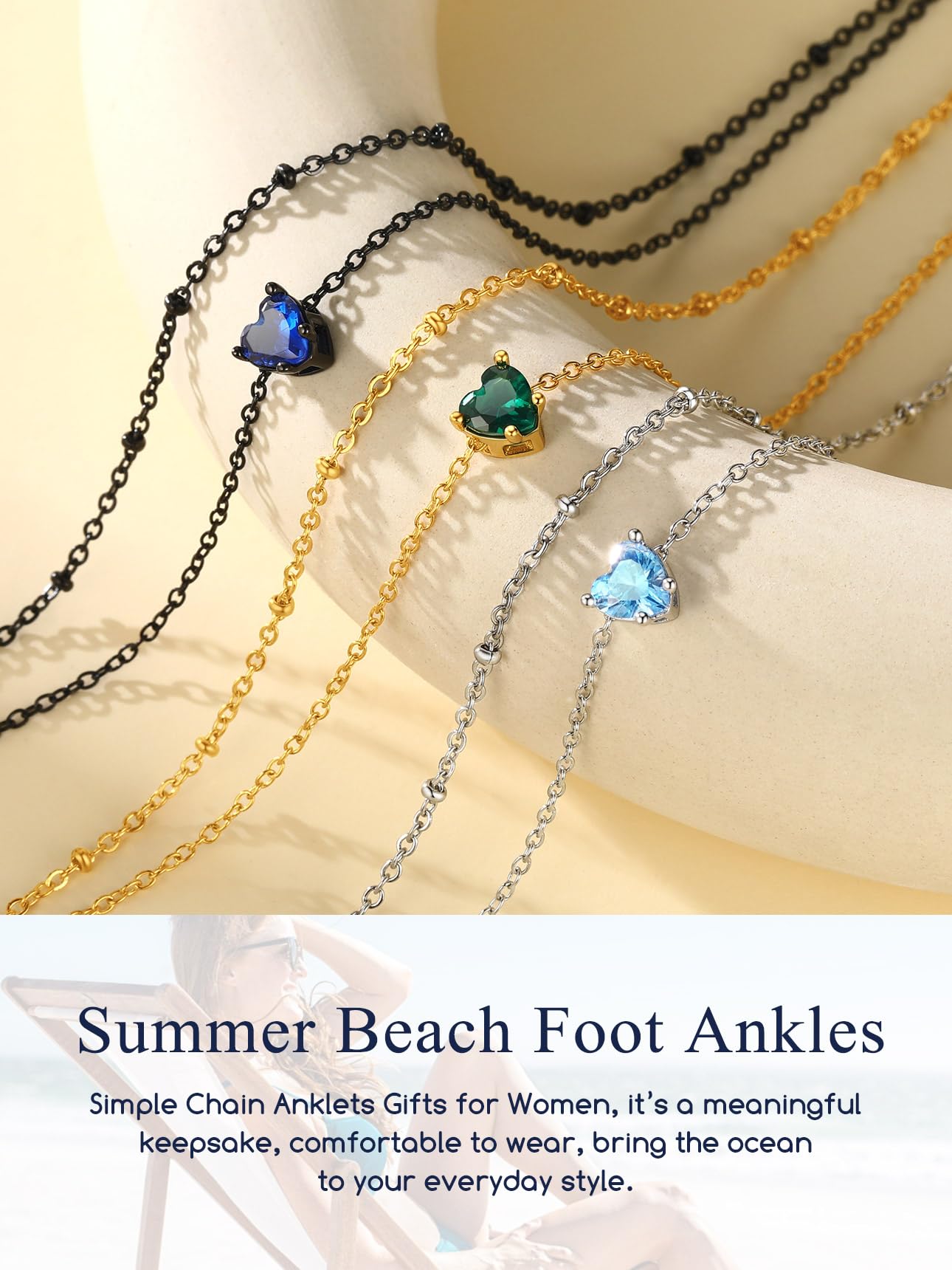 Peridot Heart Birthstone Anklet
