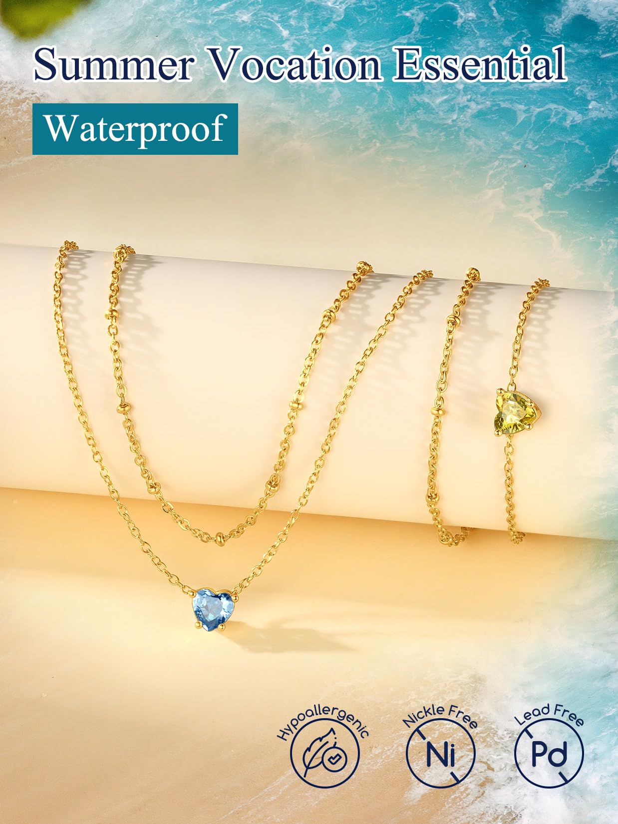Peridot Heart Birthstone Anklet