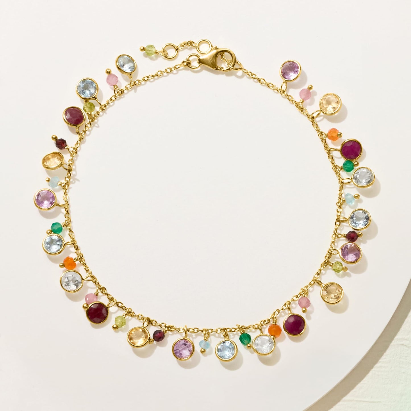 ✨Multi-Gemstone Drop Anklet — 18 kt Gold Over Sterling ✨