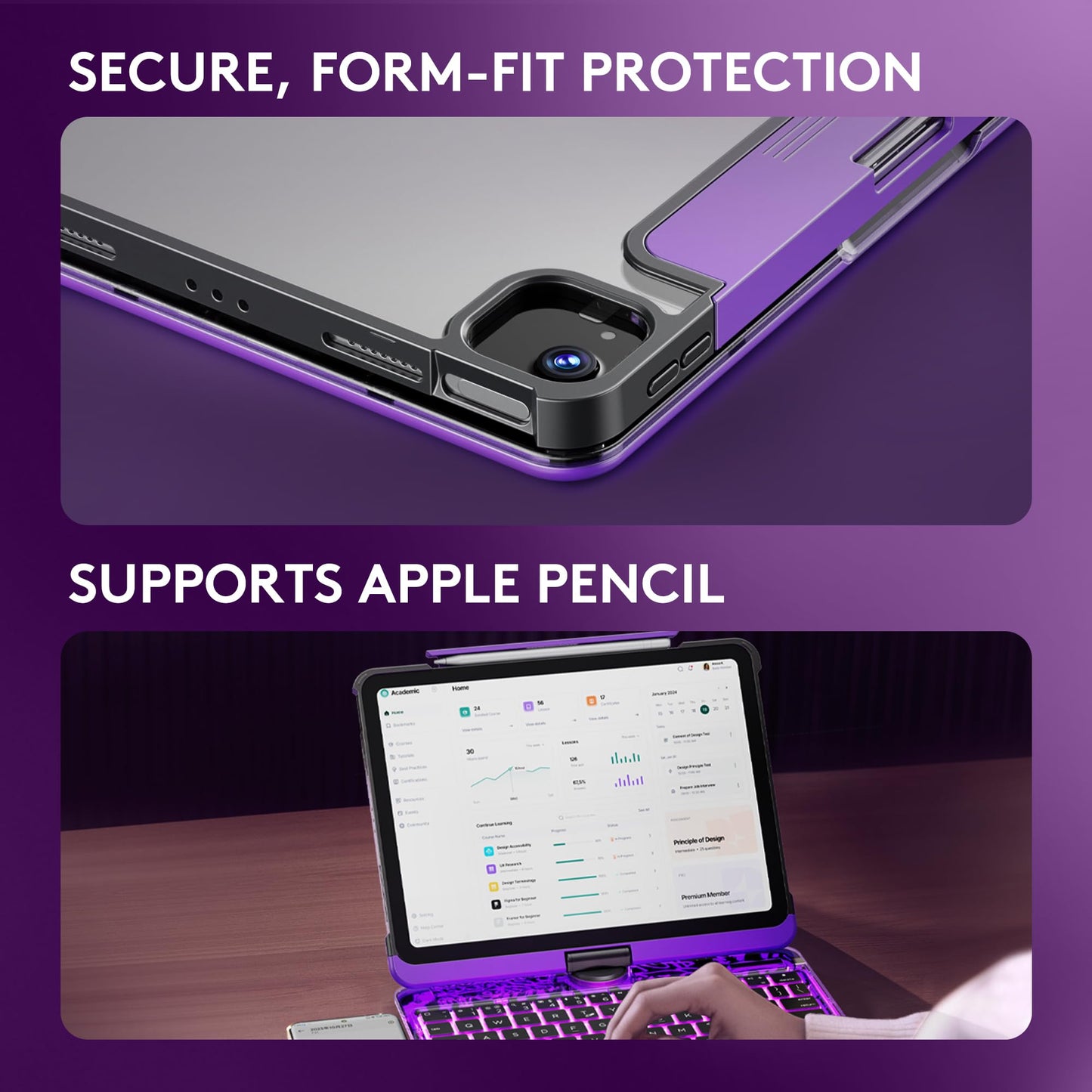 Transparent Case with Wireless Keyboard for iPad