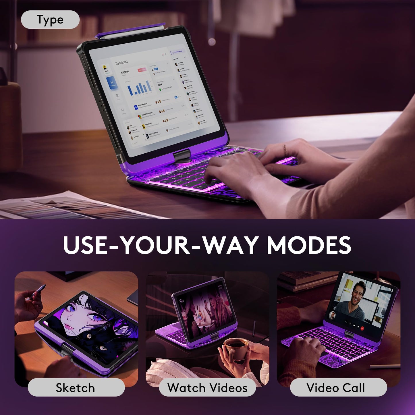 Transparent Case with Wireless Keyboard for iPad
