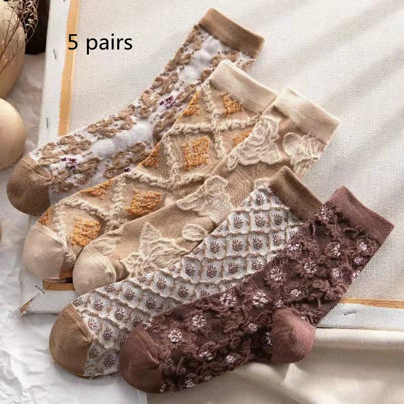 Cotton Socks Embossed  Three-dimensional Small Flower Socks