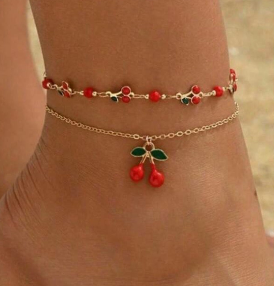 Double Cherry Anklet Set