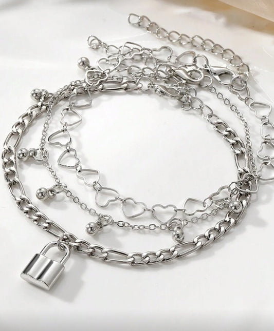 Throw Away The Key 3 Piece Anklet Set
