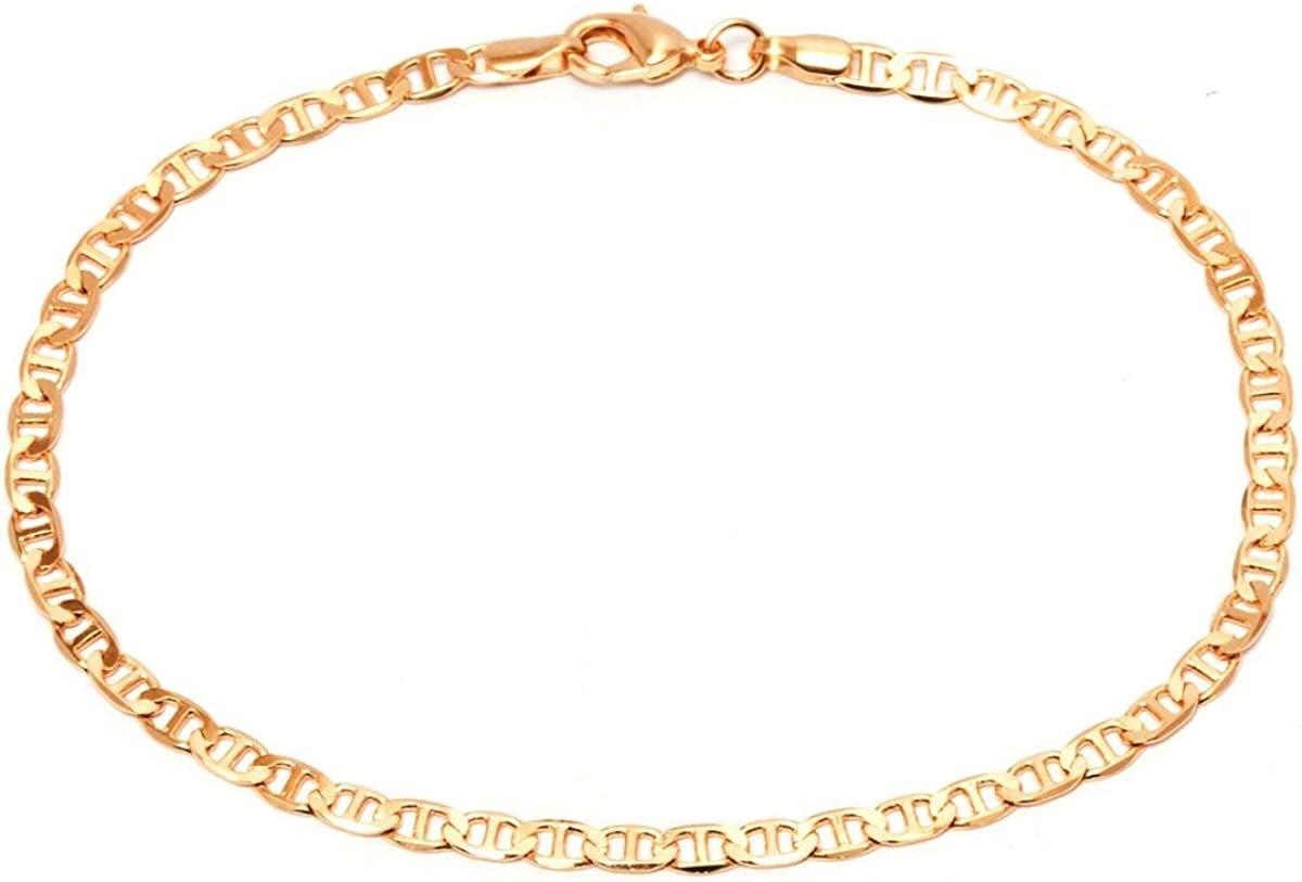 Gold Anklet for Women Flat Mariner Anklet |  18K Gold Plated Flat Marina Link Anklet for Women - Made in Brazil